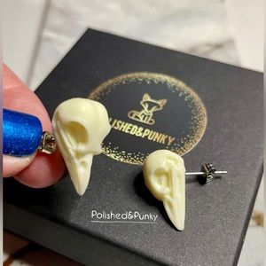 White Bird Skull Earrings stud earrings small earrings Halloween earrings BOX